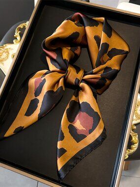 2/$30 NWT Silk Feel Leopard Print Square Satin Scarf Necktie Gold & Black